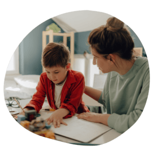 Mother and child work through a problem together 